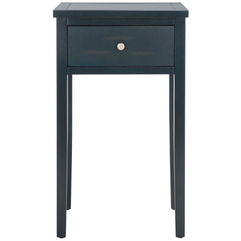 Transitional Dark Teal Pine and Metal Nightstand with Storage Drawer