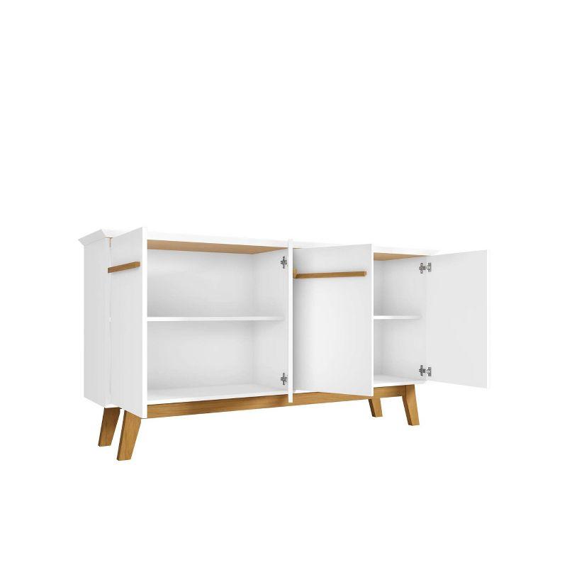 62.99" Yonkers Sideboard White - Manhattan Comfort: Mid-Century Buffet, Storage Console with 4 Doors & Fixed Shelves