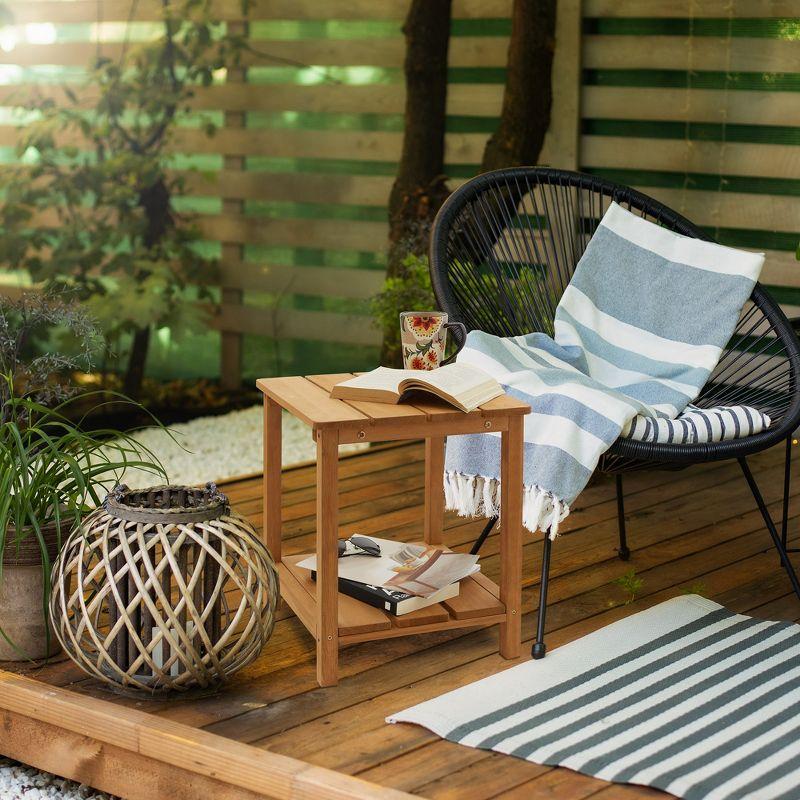 Natural Cedar Wood Outdoor Side Table with Shelf