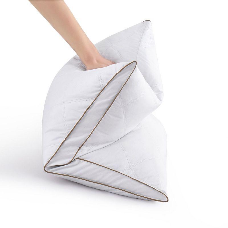 Peace Nest Medium Firm Goose Feather Down Pillow with Gusset, Medium Neck Support for Stomach, Side and Back Sleepers