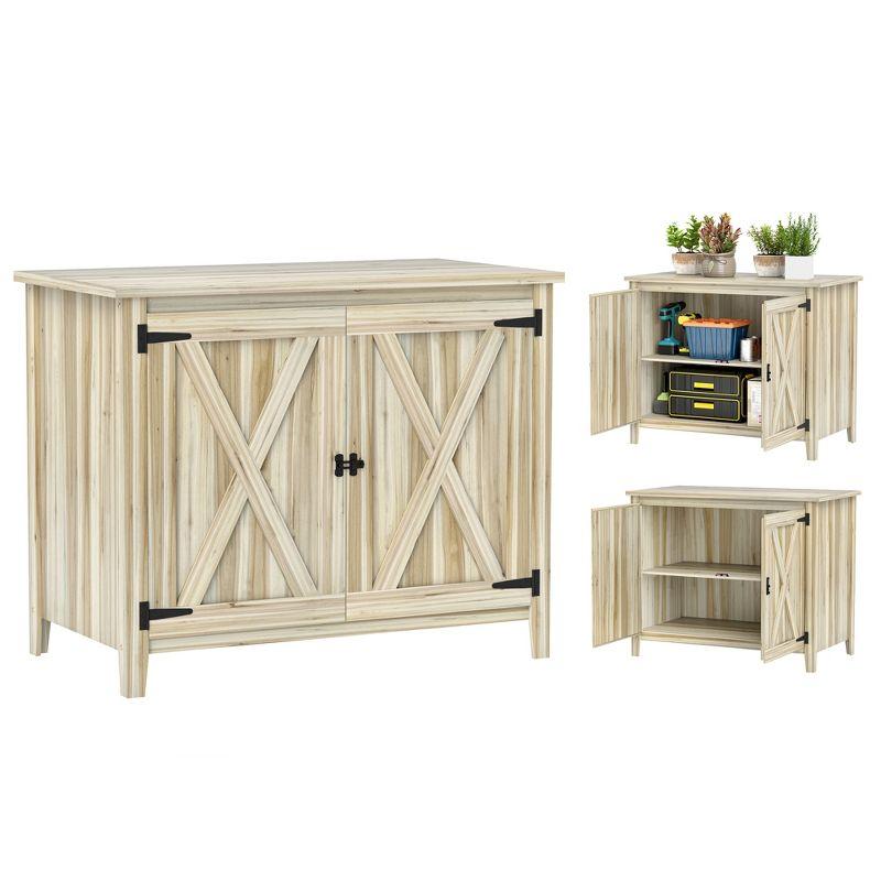 Outsunny Wood Outdoor Storage Cabinet, Compact Garden Shed Potting Shed with Shelf and Double Doors, Natural Wood