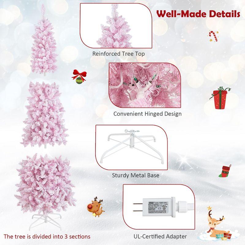 Costway 7FT Pre-Lit Snow Flocked Hinged Pencil Christmas Tree w/ 300 Lights & 8 Modes