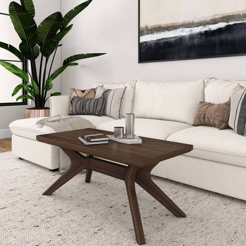 Plank+Beam Solid Wood Cross Leg Rectangular Coffee Table, 40" Coffee Table for Living Room, Walnut