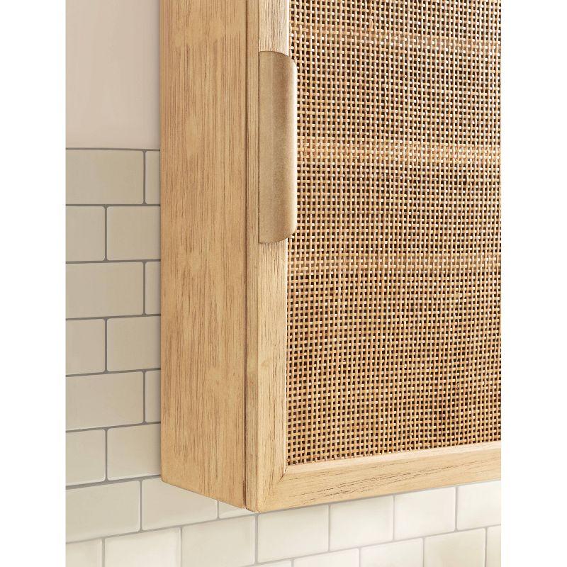 Natural Rattan and Wood Wall Cabinet with Shelves