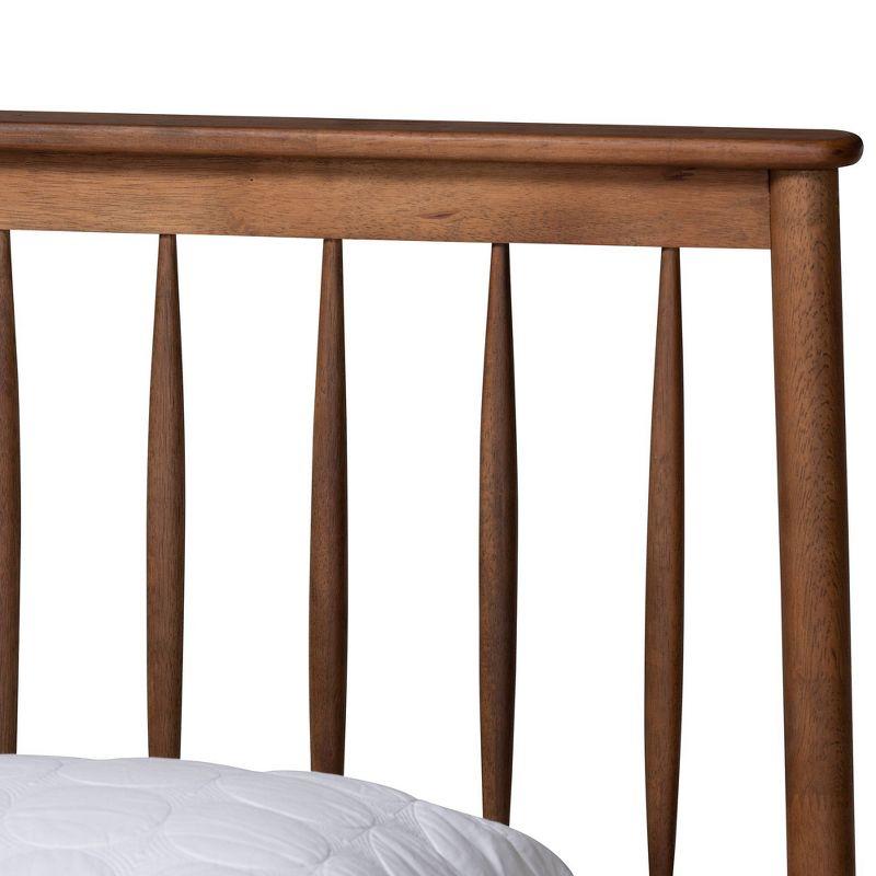 Agatis Wood Queen Size Bed Walnut Brown - Baxton Studio: Mid-Century Spindle Headboard, No Box Spring Needed