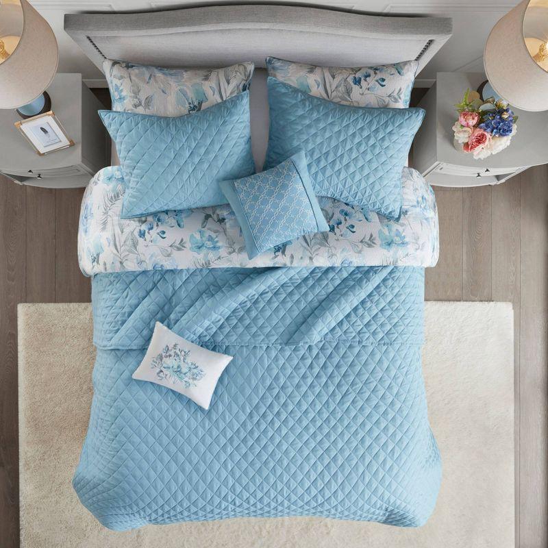 Full Blue Microfiber 8-Piece Comforter and Coverlet Set