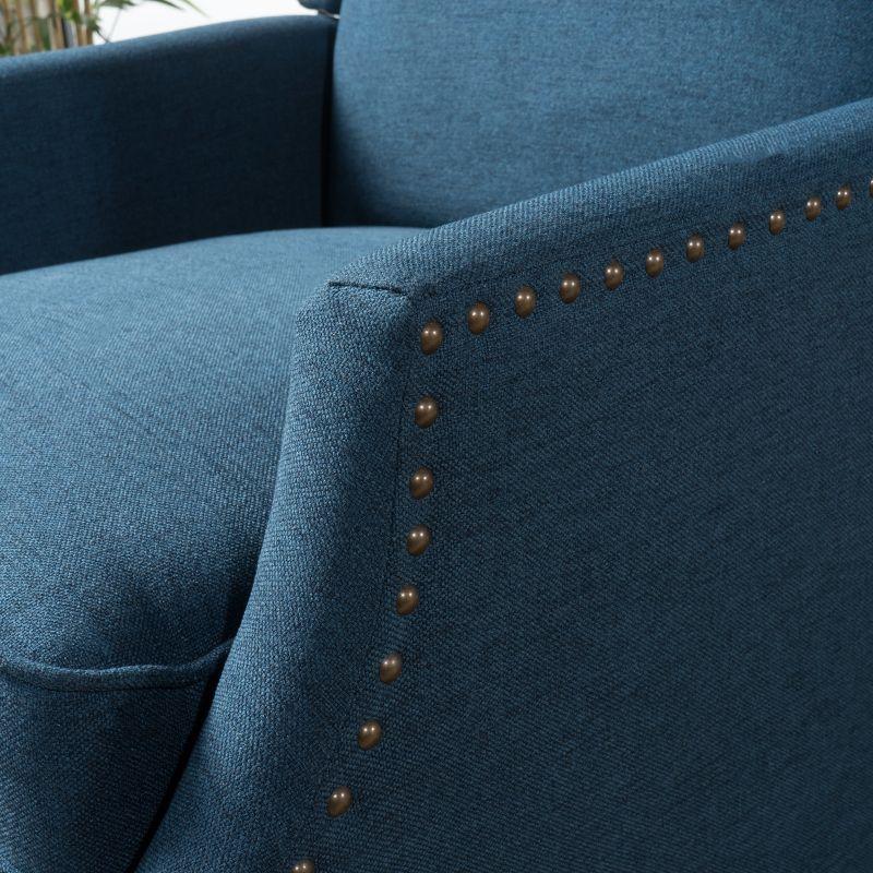 GDFStudio Weyland Contemporary Fabric Wingback Pushback Recliner with Nailhead Accents, Navy Blue