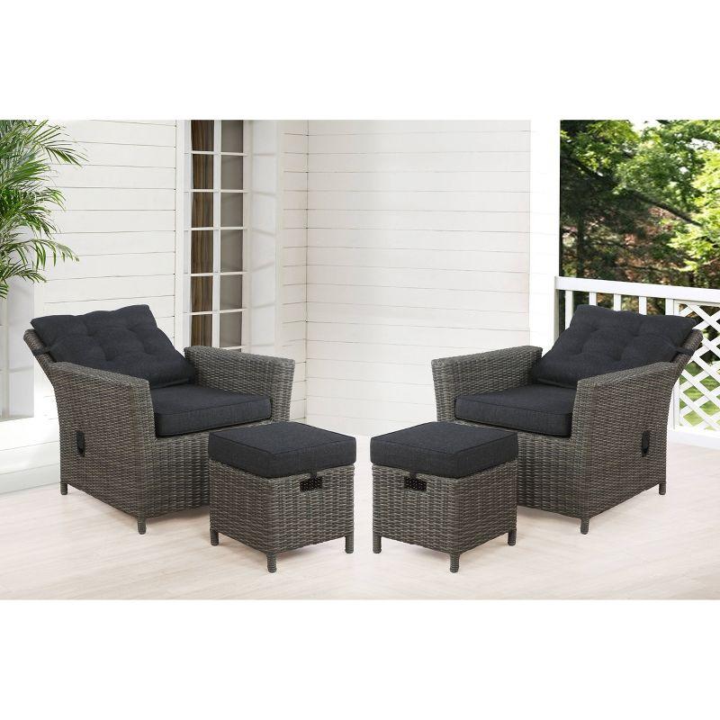 Asti 4pc Wicker Outdoor Set: Reclining Chairs & Ottomans, All-Weather, Rust-Proof - Alaterre Furniture