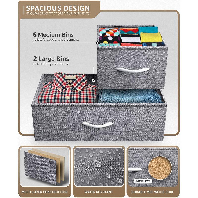 Sorbus Sorbus 8 Drawers Wide Dresser with Steel Frame, Wood Top, and Fabric Bins in White