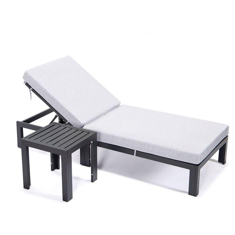 LeisureMod Chelsea Modern Outdoor Chaise Lounge Chair With Side Table in Light Grey