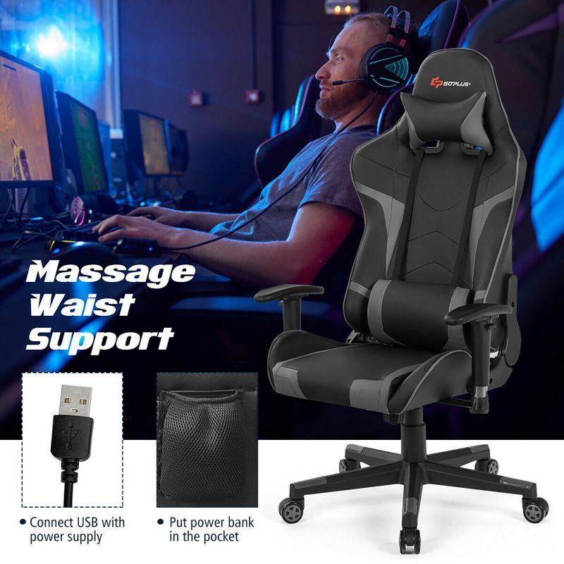 Costway Massage Gaming Chair Reclining Swivel Racing Office Chair w/Lumbar Support Grey