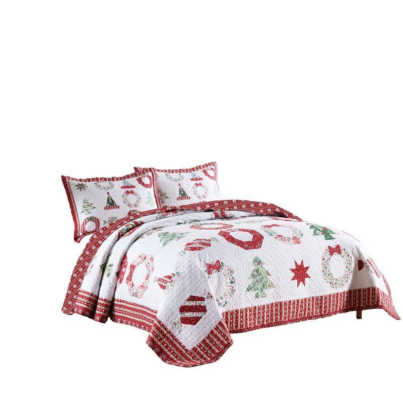 MarCielo MarCielo 3 Pcs Christmas Quilt Bedspread Set Candy Red BY205