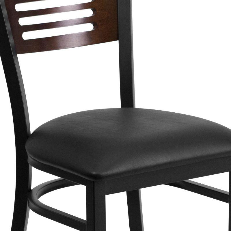 Flash Furniture HERCULES Series Black Slat Back Metal Restaurant Chair - Walnut Wood Back, Black Vinyl Seat