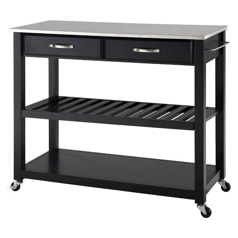 Stainless Steel Top Black Kitchen Cart with Wine Rack