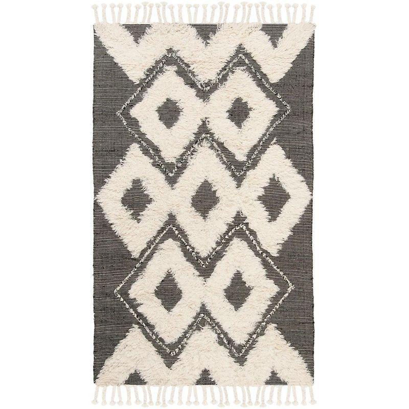 Kenya KNY903 Hand Knotted Area Rug - Black/Ivory - 5'x8' - Safavieh.