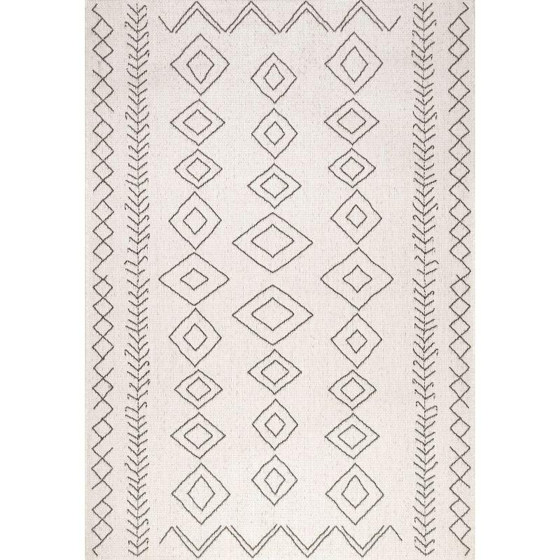 Ezri Diamond Indoor/Outdoor Area Rug for Living Room Patio Deck Front Porch Kitchen, Ivory/Dark Grey