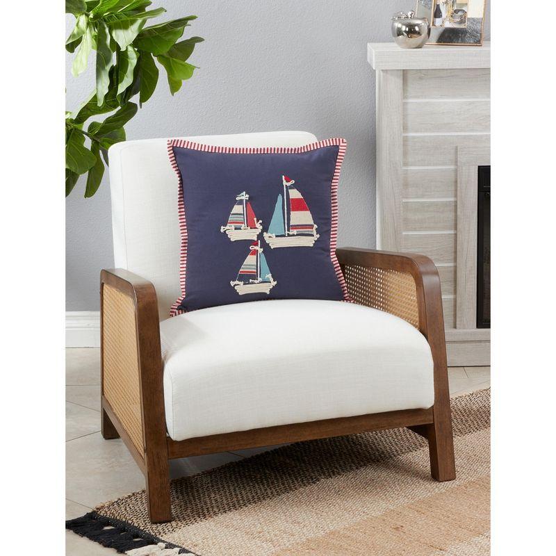 Saro Lifestyle Poly-Filled Throw Pillow With Sail Boats Appliqué Design