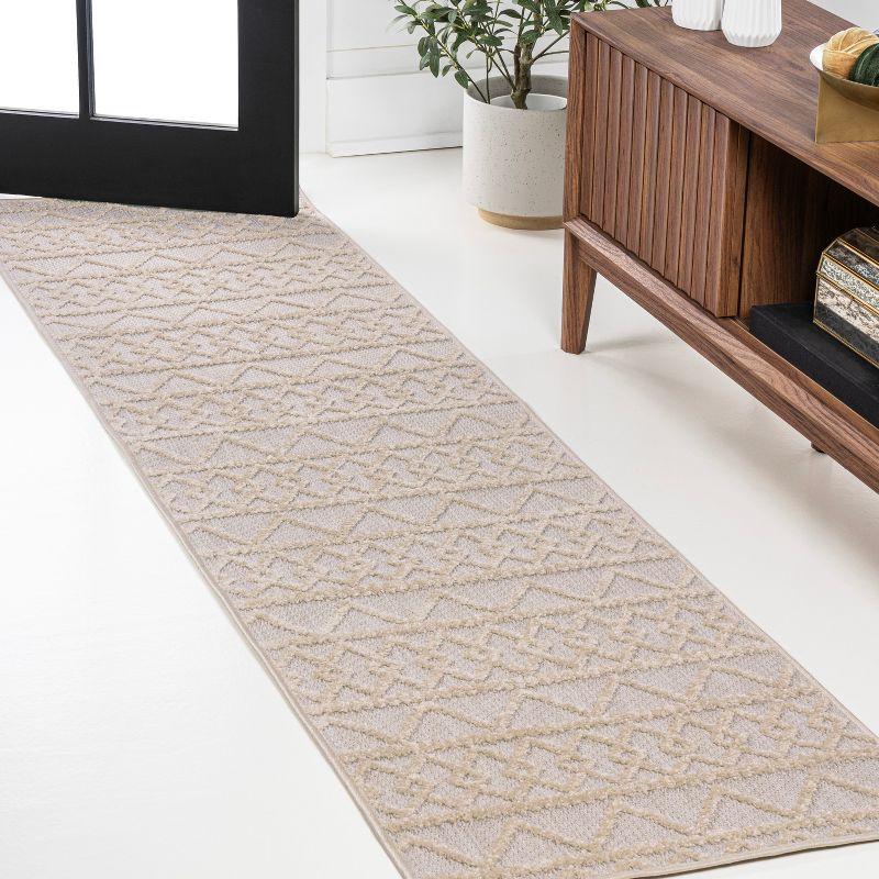 Aylan High-Low Pile Knotted Trellis Geometric Indoor/Outdoor Area Rug  - JONATHAN Y