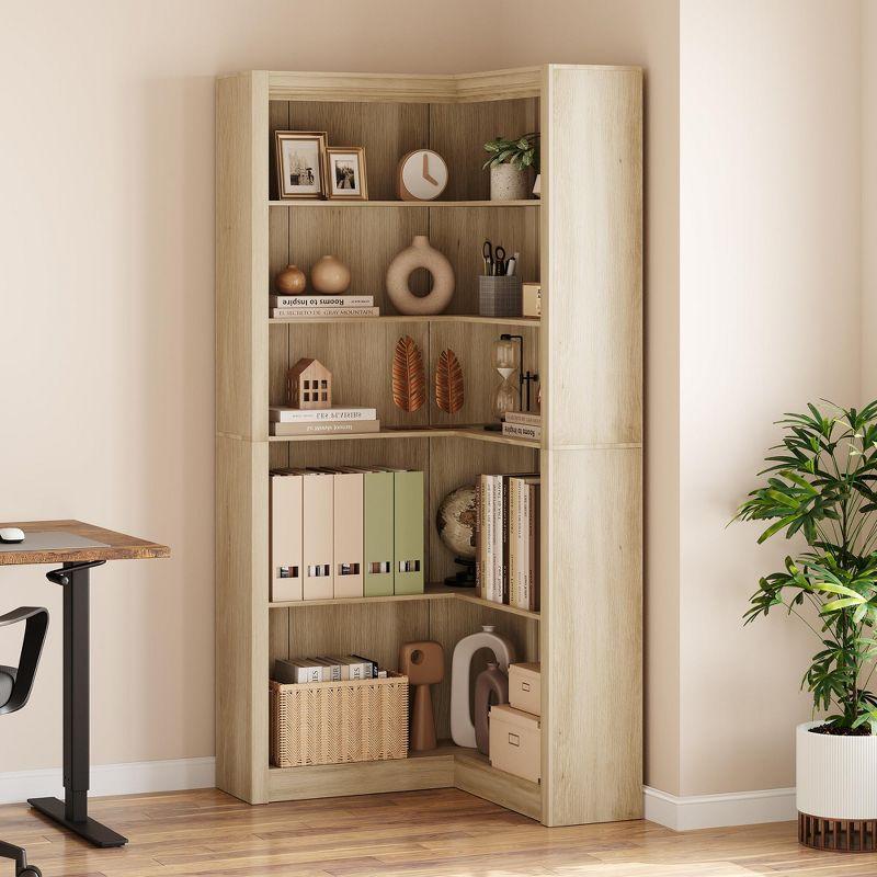 71.8" Gray Farmhouse Bookcase, L-Shaped Corner Bookshelf with 5-Tier Storage, Heavy Duty Shelf for Living Spaces
