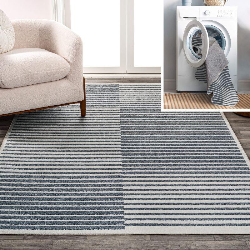 Gray and Cream Striped Washable 8' x 10' Area Rug