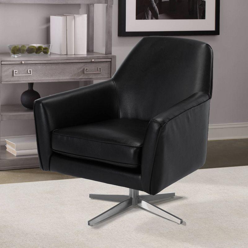 Phoenix Black Leather Gel Modern Swivel Barrel Accent Chair