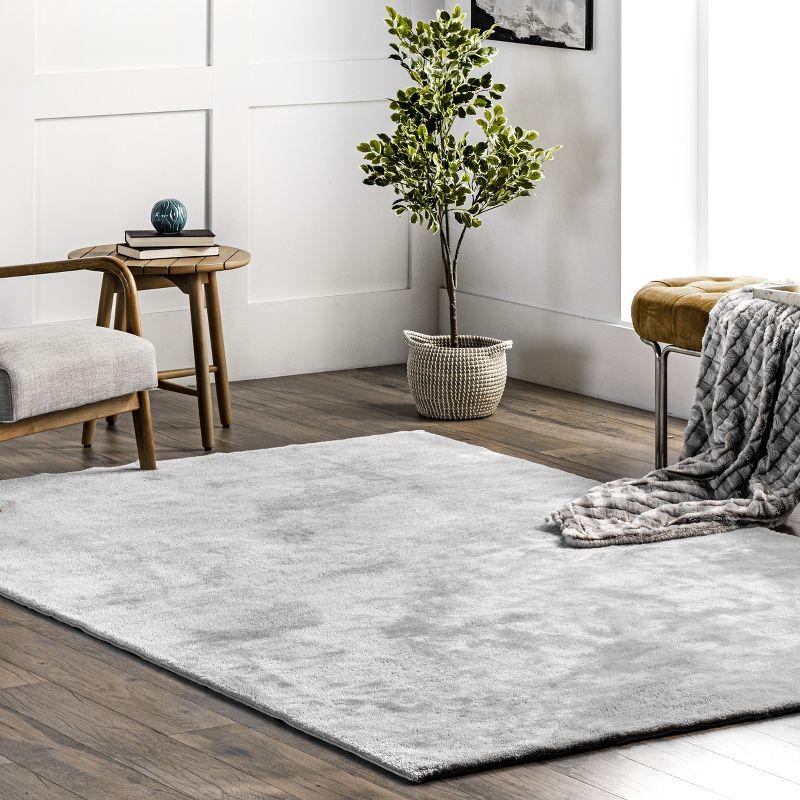 Light Grey Solid Shag 5'x8' Washable Synthetic Area Rug