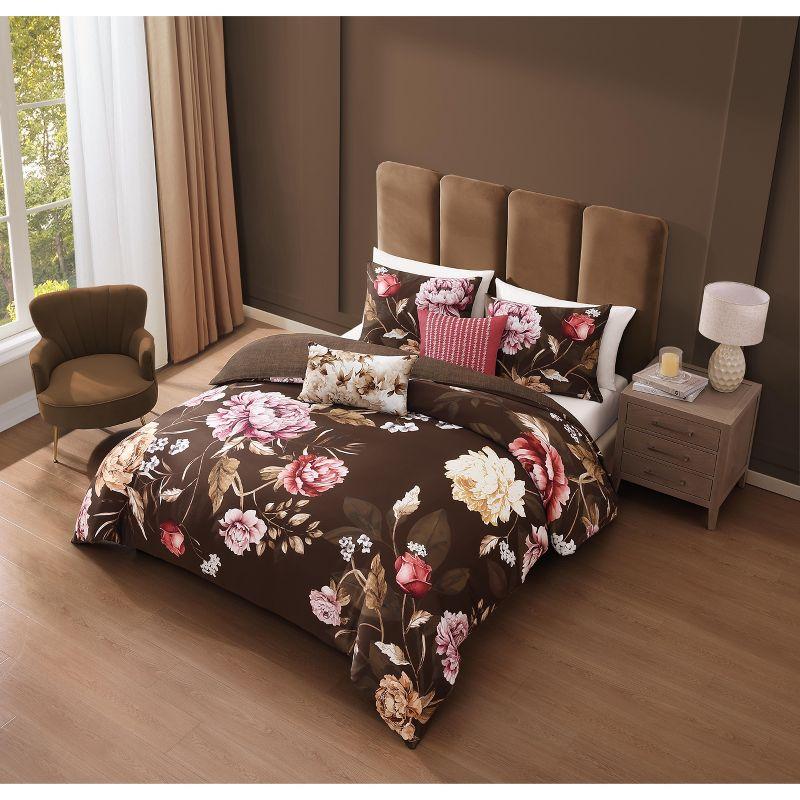 BeBeJan Bebejan Floral Garden on Mocha 100% Cotton 5-Piece Reversible Comforter Set