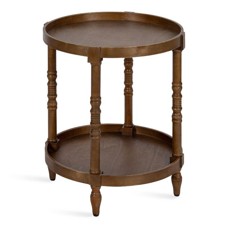 Colonial Rustic Brown Wooden Round Dual-Tier End Table