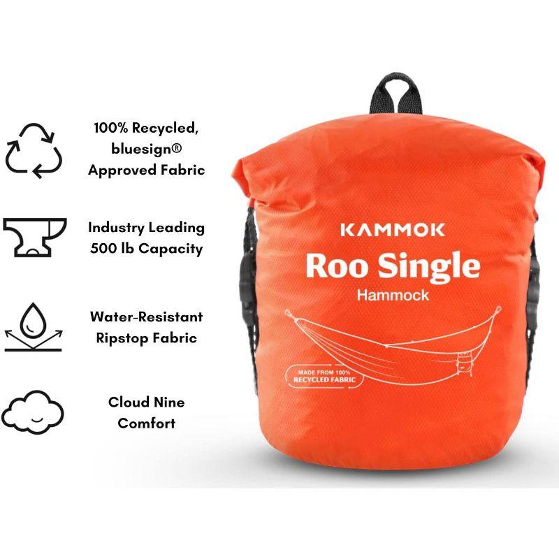 Kammok Roo Single Hammock with Stuff Sack | Waterproof Ripstop Nylon, Gear Loops |  Lightweight for Camping and Backpacking,  Ember Orange