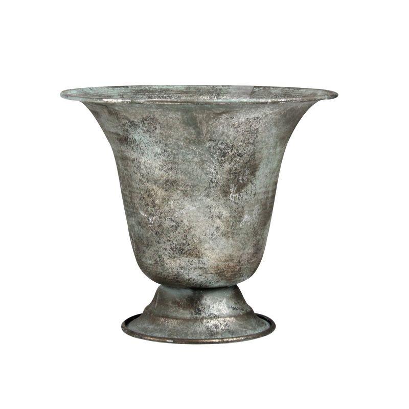 6.75" Weathered Silver and Verdigris Metal Urn Planter