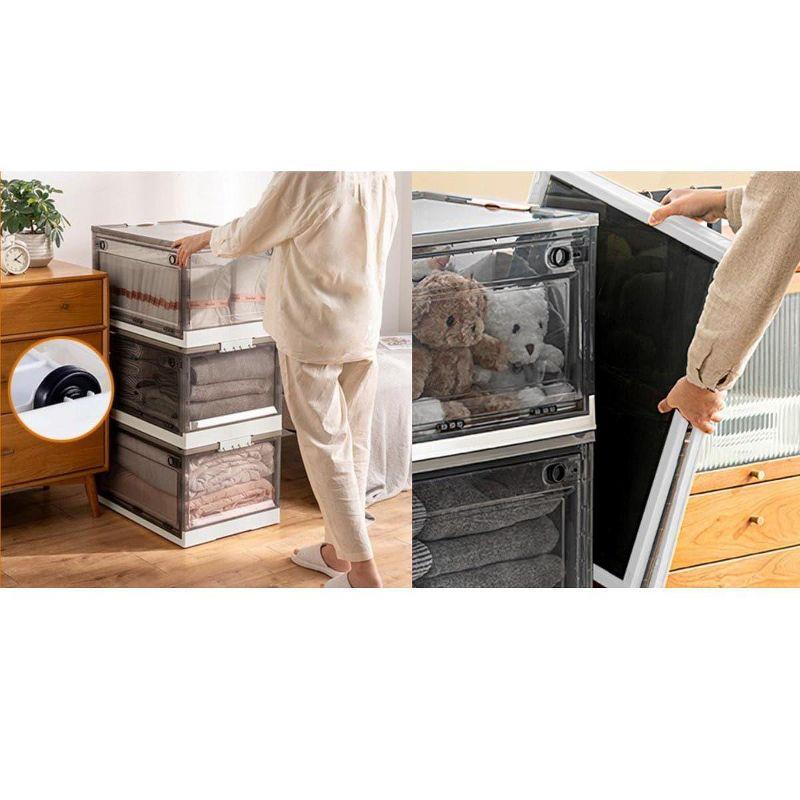 MPM 2 PACK Stackable Foldable Clear Storage Box with Lid and wheels, Organizing Boxes, Cube Box Bin Container, for Kitch