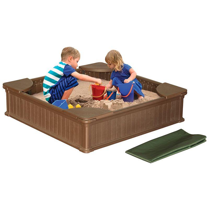 Modern 4ft x 4ft Brown Plastic Outdoor Sandbox Kit with Cover