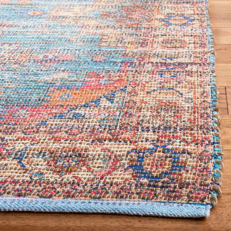 Saffron Blue and Rust Hand Loomed Cotton Area Rug