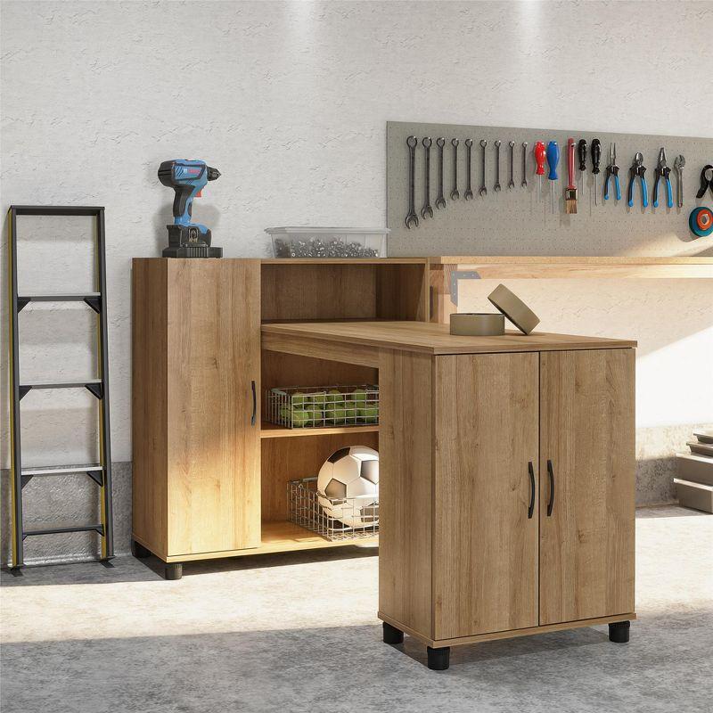 Natural Wood Craft Desk with Filing Cabinet and Storage