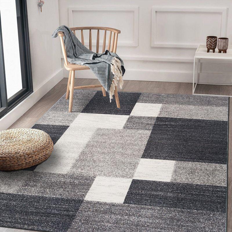 World Rug Gallery Modern Boxes Design Non-slip (Non-skid) Gray 3'3" x 5' Area Rug