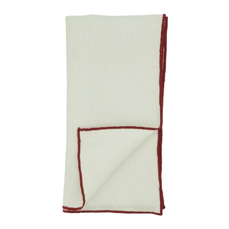 Saro Lifestyle Stitched Border Stonewashed Linen Napkins (Set of 4), Red, 20" x 20"