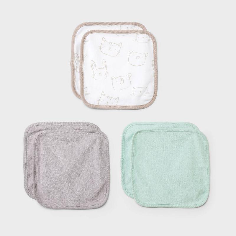 Baby 6pk Washcloth Set - Cloud Island™ Gray: Extra Lightweight Cotton-Polyester Blend, Animal Icon Pattern, Machine Washable