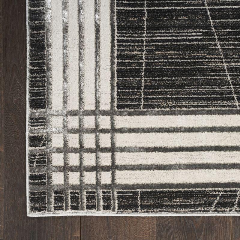 Nourison Desire Modern Art Deco Bordered Indoor Area Rug Charcoal Silver 9' x 12'