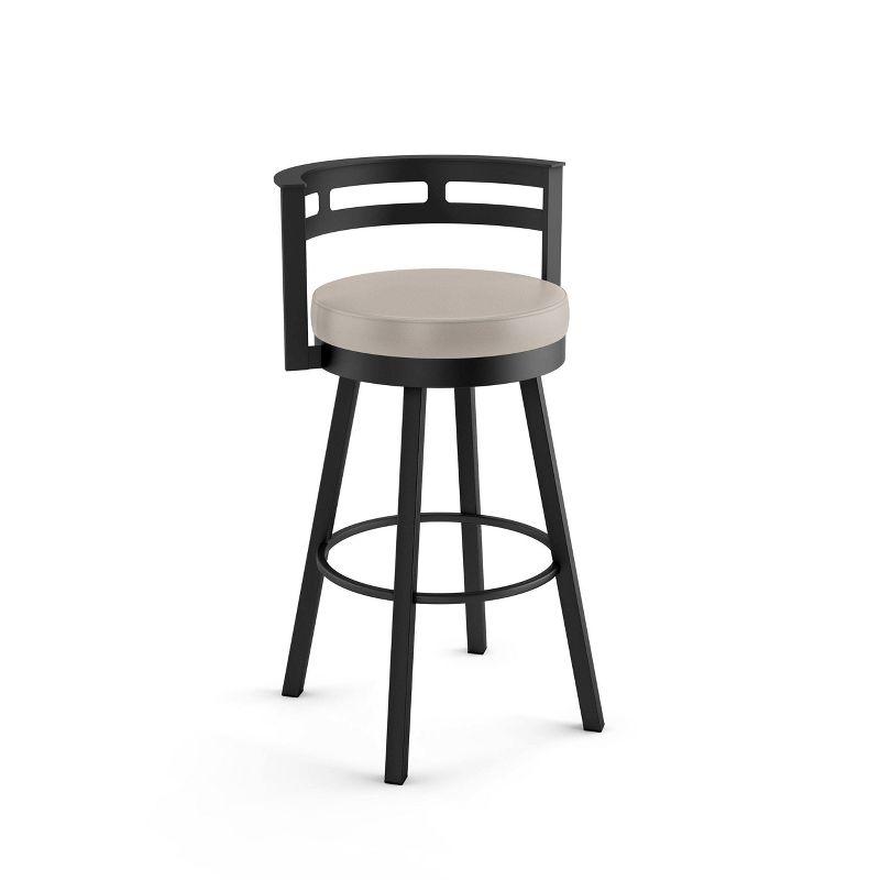 Amisco Render Upholstered Counter Height Barstool Cream/Black: Modern Metal Design, Integrated Armrests, Faux Leather