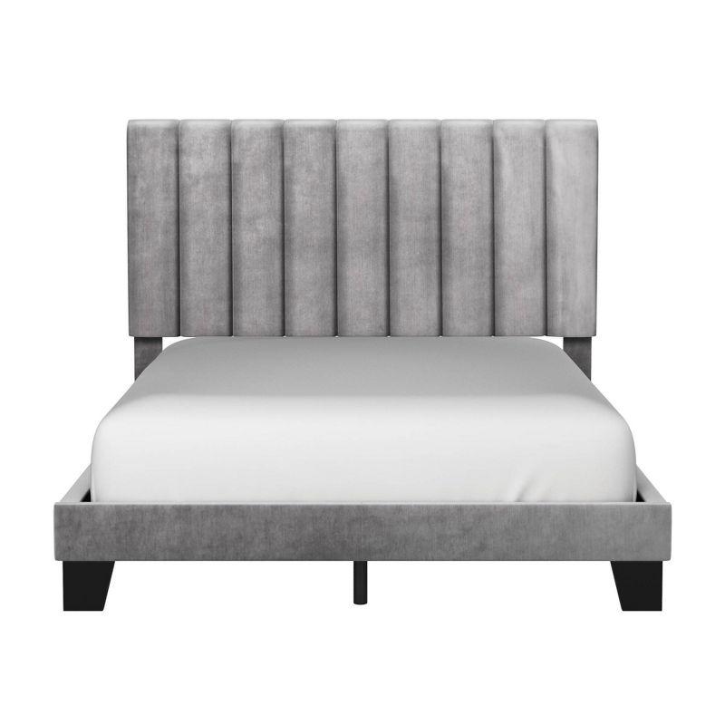 Luxurious Gray Velvet Tufted Queen Bed with Upholstered Headboard