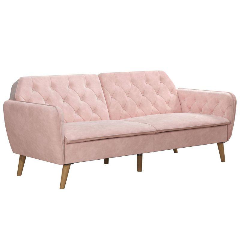 Pink Tufted Faux Leather Twin Sleeper Sofa with Memory Foam