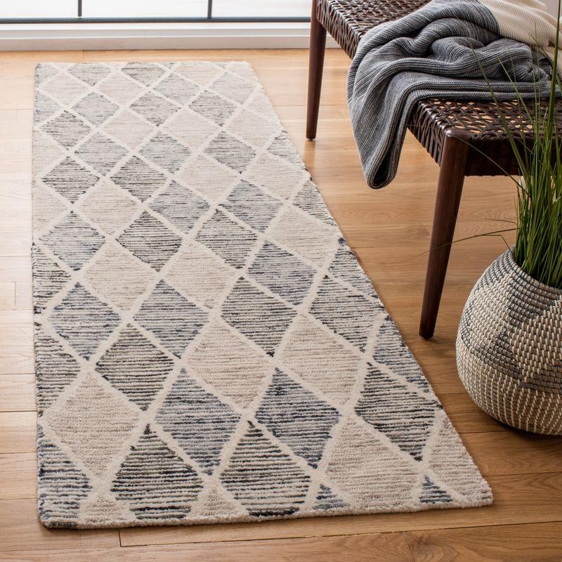 Blue and Beige Hand-Tufted Wool Geometric Runner Rug