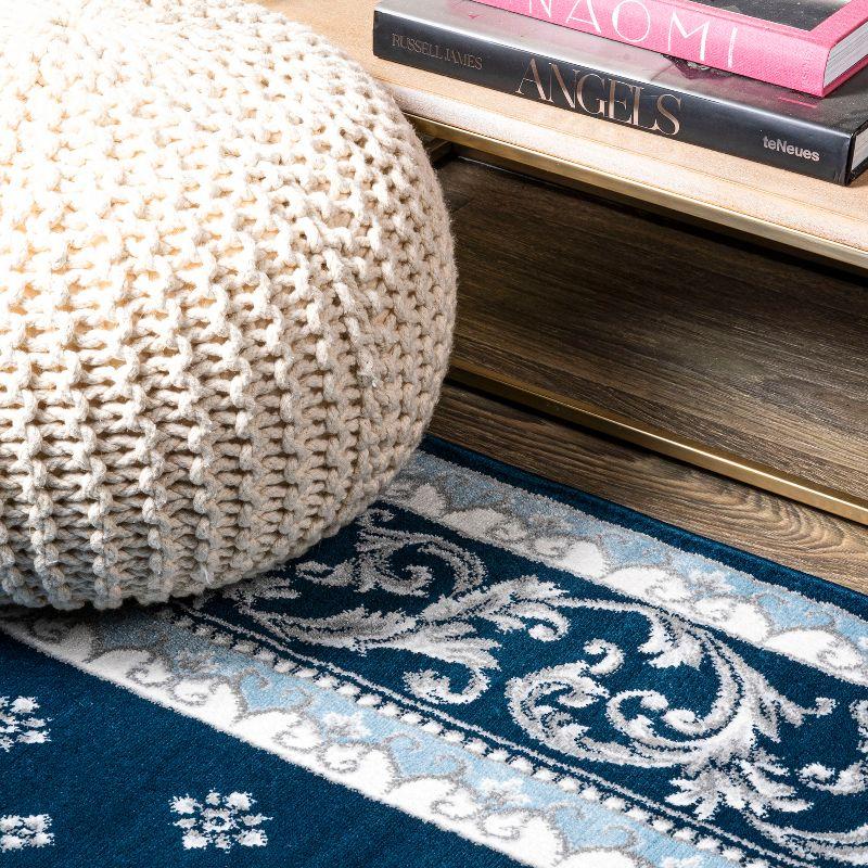 3'x 5' Acanthus French Border Area Rug, Navy/Blue - JONATHAN Y