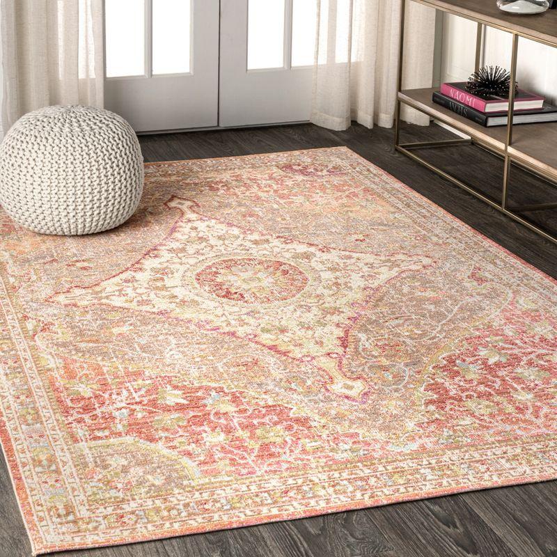 8'x10' Petras Modern Ornate Medallion Area Rug, Brown/Pink - JONATHAN Y