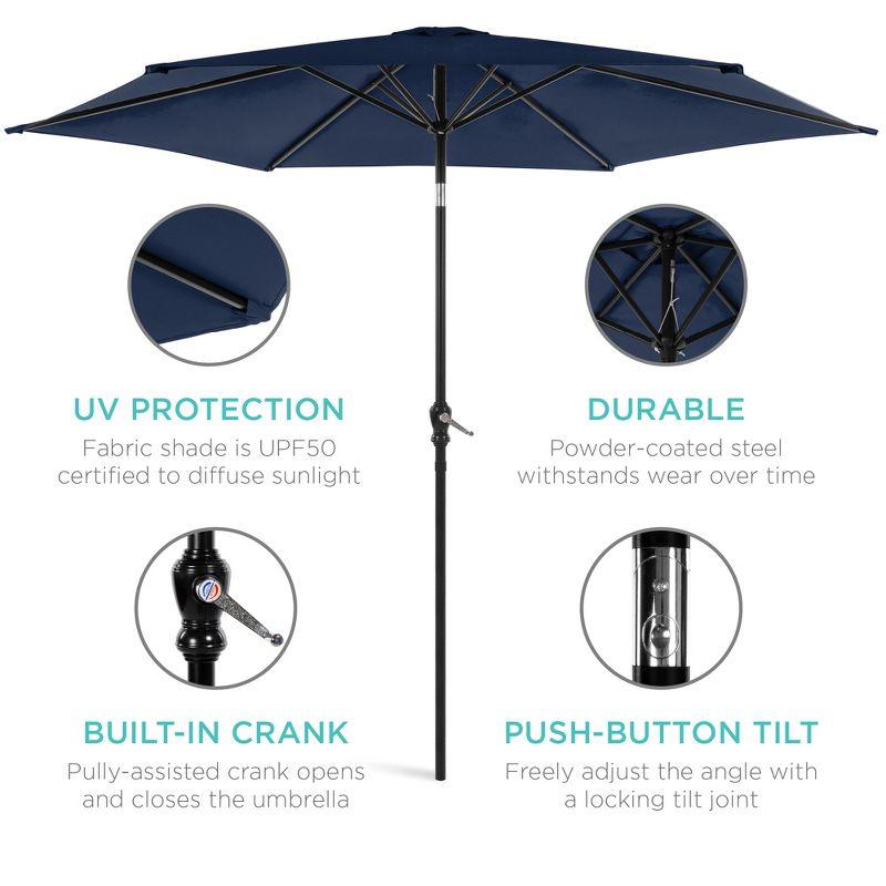 Best Choice Products 10ft Outdoor Steel Market Patio Umbrella w/ Crank, Tilt Push Button, 6 Ribs - Navy Blue