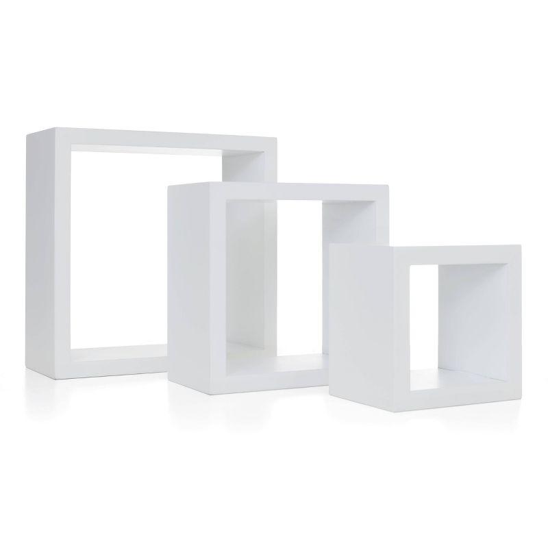 Nexxt Set of 3 Cubbi Floating Wall Shelves White: Wood Composite Wall Cubes, No Assembly Required