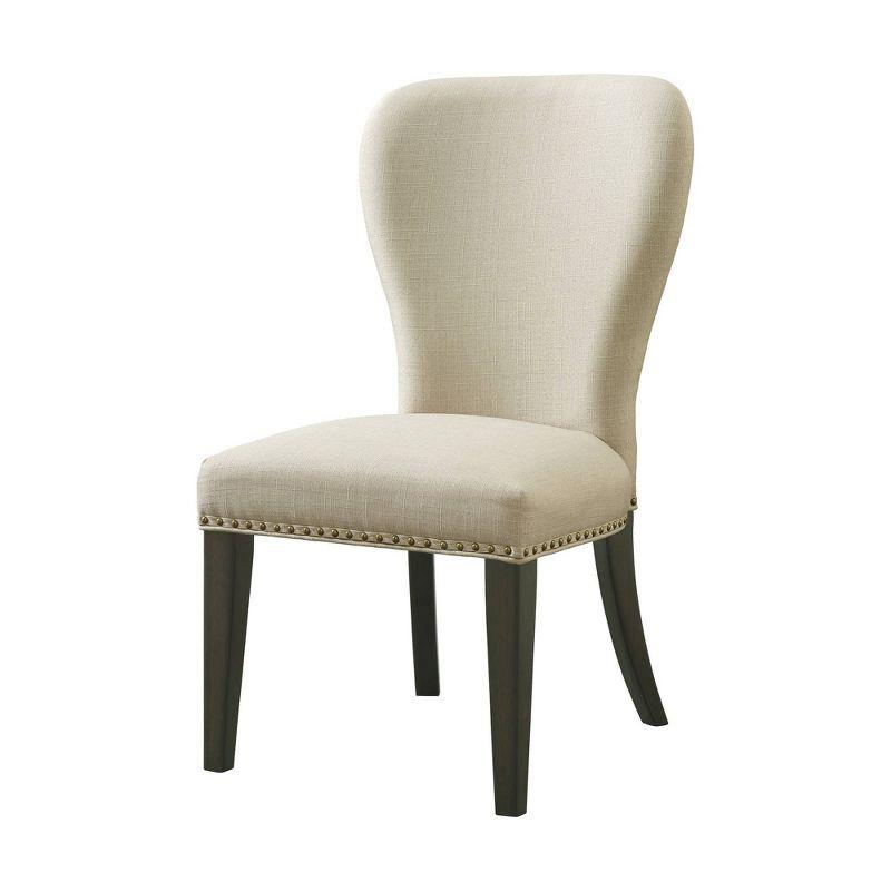 Set of 2 Savoy Upholstered Dining Armless Chairs Cream - Alaterre Furniture: Faux Leather, Nailhead Detail, Rubberwood Frame