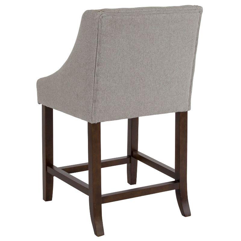 Walnut Counter Height Stools with Light Gray Fabric and Nailhead Trim - Set of 2