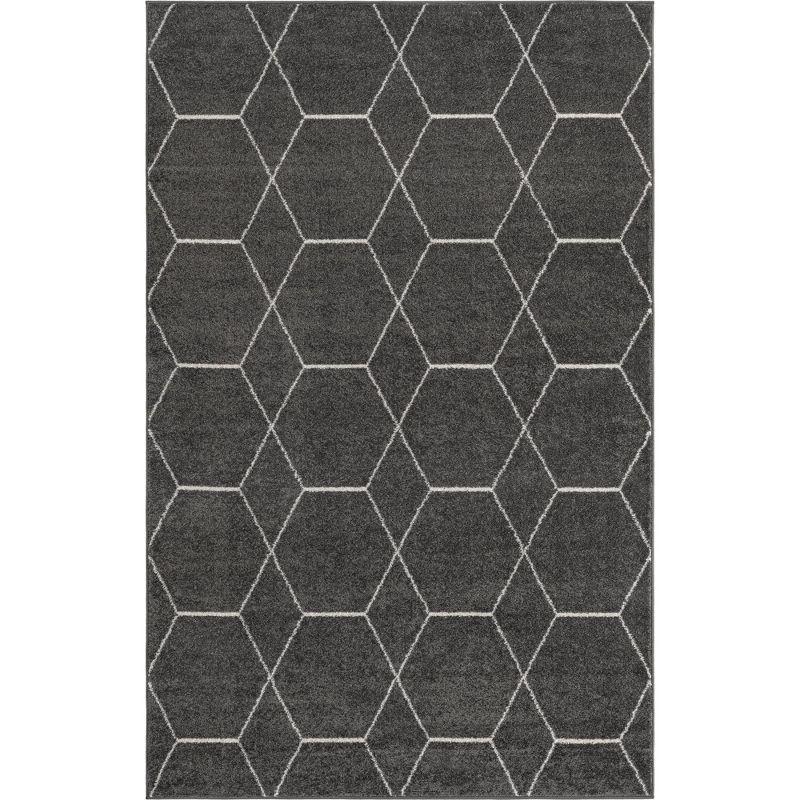 Dark Gray Geometric Trellis Synthetic Area Rug