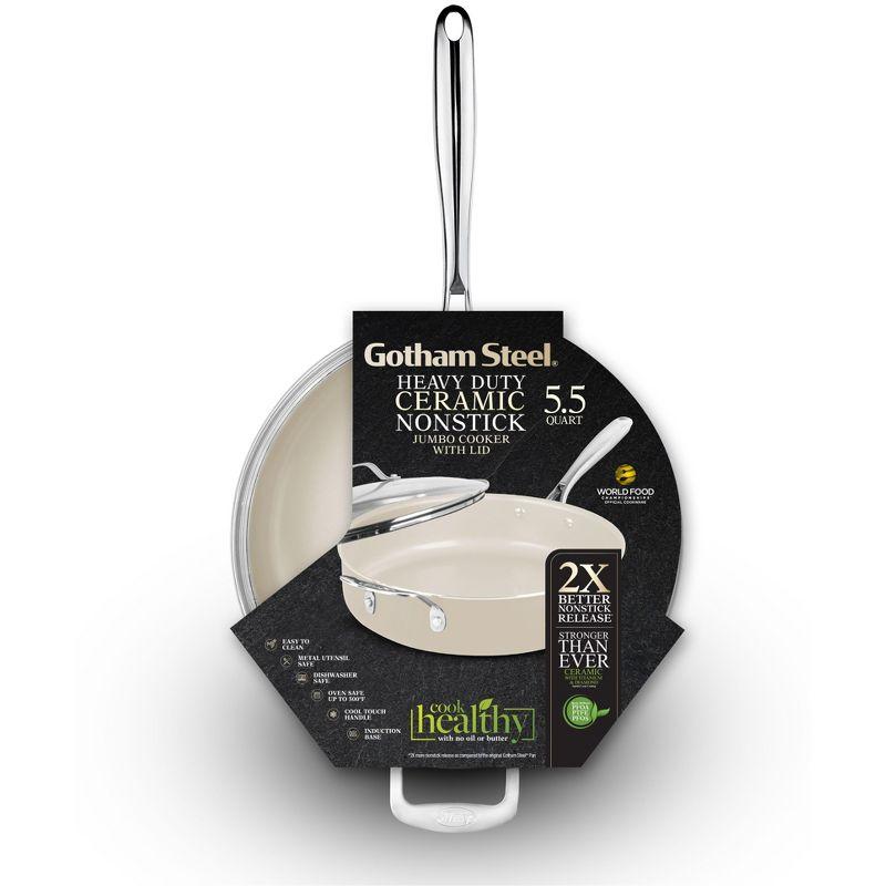 Gotham Steel Naturals Cream Ultra Nonstick Ceramic 5.5 Qt Jumbo Cooker Pan with Lid